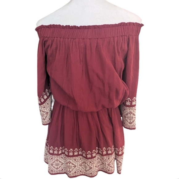 Revolve Tularosa Fiona Off Shoulder Embroidered Burgundy Dress Medium Boho - Picture 5 of 12